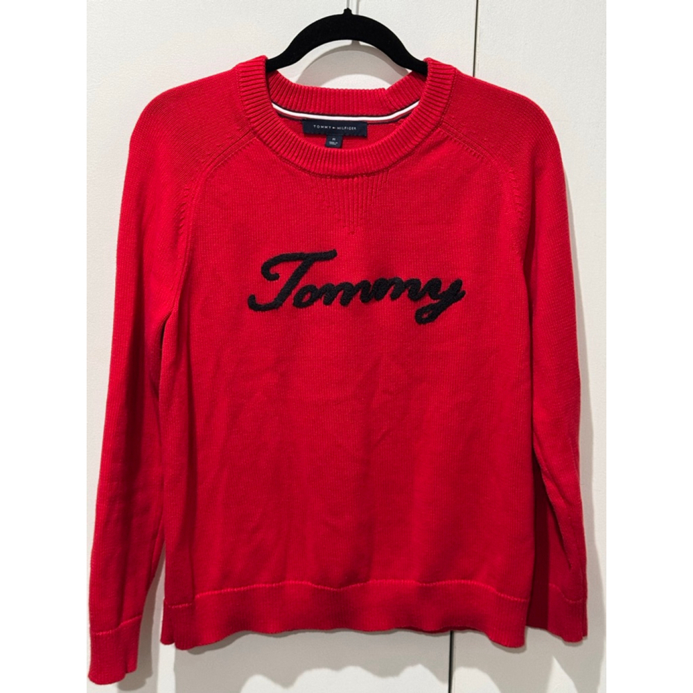 Women's Tommy Hilfiger Red & Black Tommy logo 100% cotton Crew Neck Sweater M